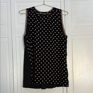 W5 Black Sleeveless Polka Dot Blouse with Beige Dots
